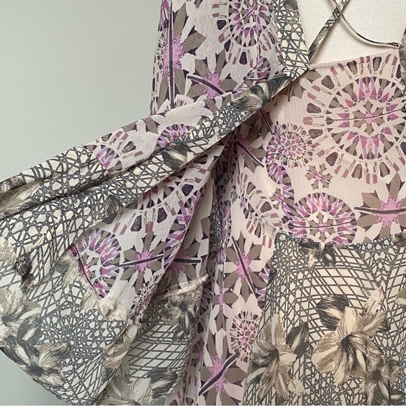 Free People Floral Geometric Printed Flutter Wing Sleeve Tunic Mini Dress, Small - Picture 8 of 15
